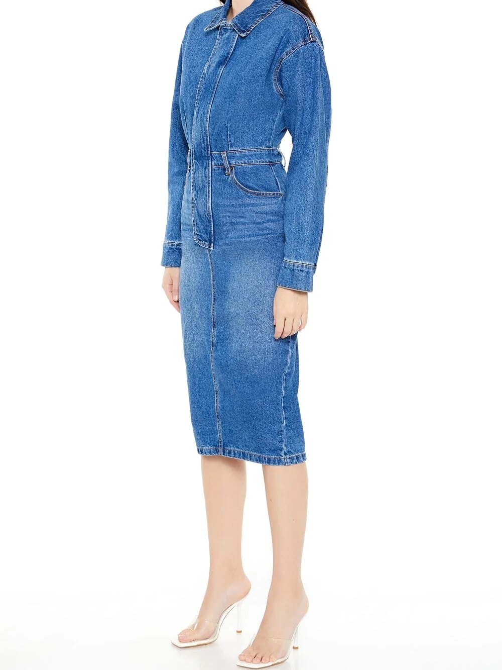 Forever 21 Blue Denim Shirt-Mid Pencil Skirt Dress